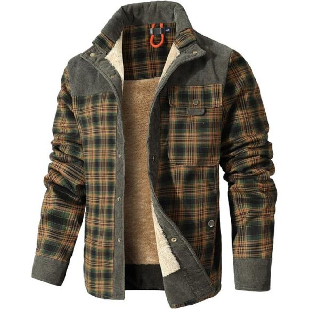 Plaid Flannel Sherpa Jacket for Men Corduroy Lined